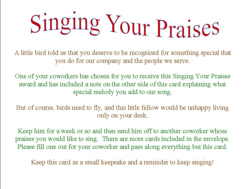 Singing Your Praises Robin